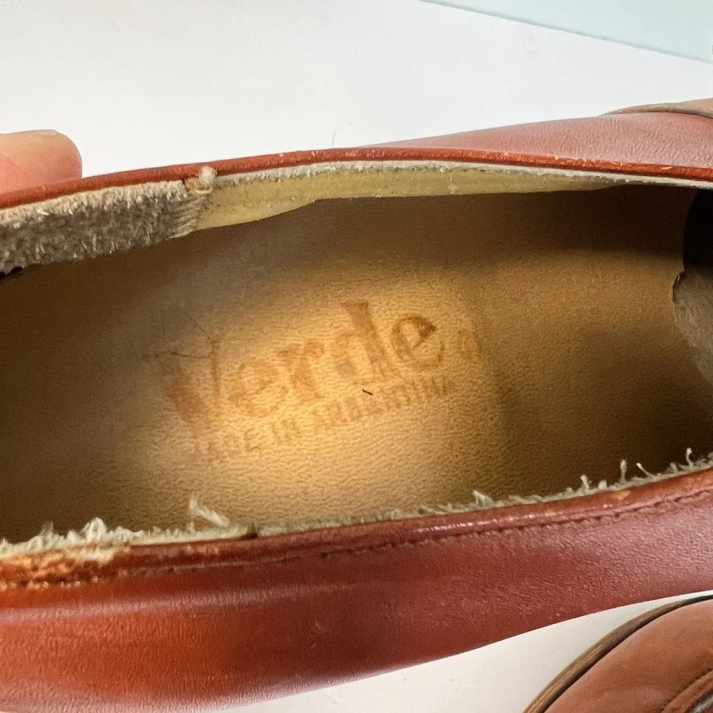 VTG 70s  Hippie Platform Loafers Size 9 Tan Leather Block Heel Argentina Verde